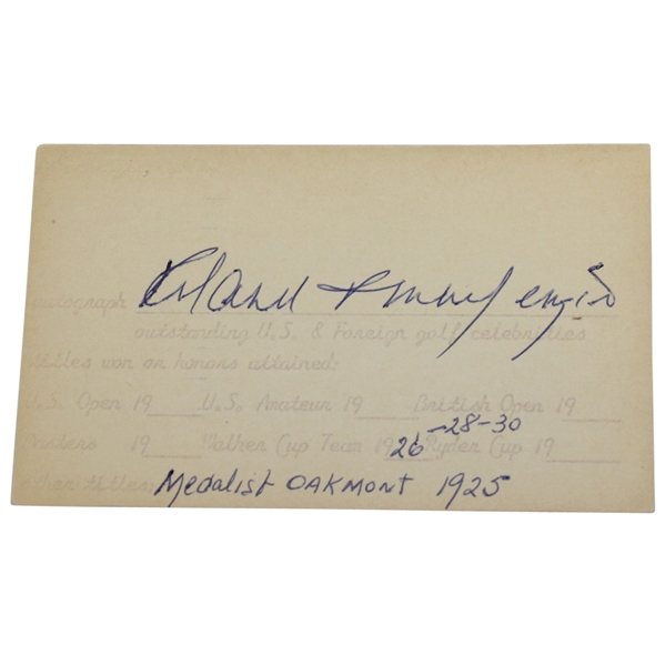 Roland R. MacKenzie Walker Cup 1926, 1928, & 1930 Signed 3x5 Card JSA ALOA