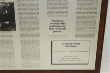 Charles Price's 1990 'Who is Jack Nicklaus?' GWAA First Place Plaque - Writing Competition