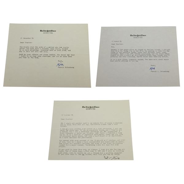Harold Schonberg Signed Three Letters to Charles Price JSA ALOA