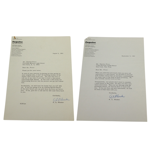 A. L. Binder Signed Two Letters to Charles Price JSA ALOA