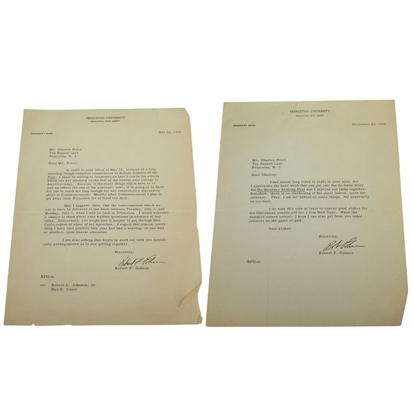 Robert F. Goheen Signed Two Letters to Charles Price JSA ALOA