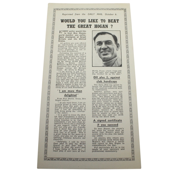 Would You Like to Beat Ben Hogan? Daily Mail Advertisement Reproduction