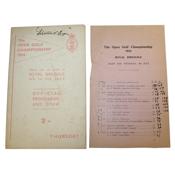 1954 The Open at Royal Birkdale Official Thursday Programme & Drawsheet - Peter Thomson Winner
