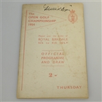 1954 The Open at Royal Birkdale Official Thursday Programme & Drawsheet - Peter Thomson Winner