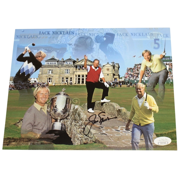 Jack Nicklaus Signed 8x10 Major Victories Composite Swilcan Bridge Photo JSA #CC07306