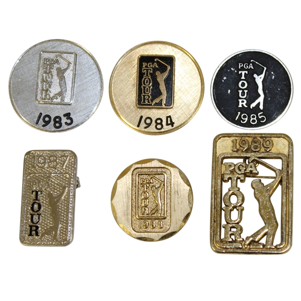 1983, 1984, 1985, 1987, 1988, & 1989 PGA Tour Member Badges/Pins