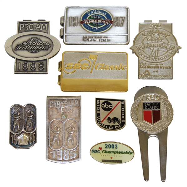 1985 Chrysler Team, 1997 Pebble, 2002 Pebble Inv, ABC World of Sports, & Misc. Badges/Clips 