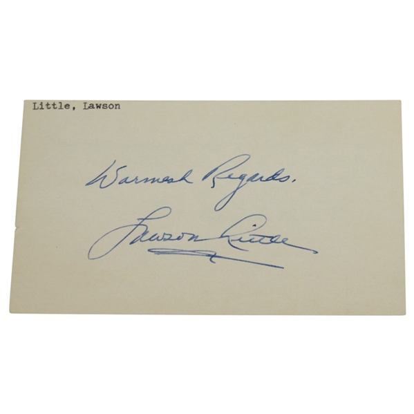 Lawson Little Signed 3x5 Index Card with Warmest Regards JSA ALOA