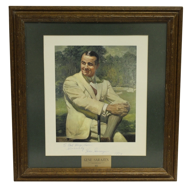 Gene Sarazen Signed 1935  at Augusta Art Piece with Pers., Dated 1972 - Framed JSA ALOA
