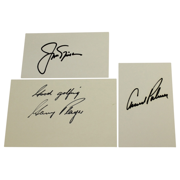 Arnold Palmer, Jack Nicklaus, & Gary Player Big Three Signed Index Cards JSA ALOA