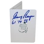 Gary Player Signed Augusta National Scorecard with Three Masters Wins Notation JSA ALOA