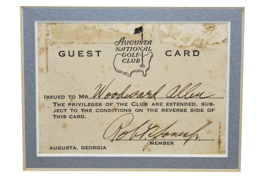 Robert "Bobby" T. Jones Jr. Signed Augusta National GC 1933 Guest Card-ONLY KNOWN, SPECIAL OPPORTUNITY