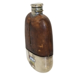 Vintage Sterling Silver, Glass & Leather Sheath Flask with Monogrammed LGW & Enameled Golfer
