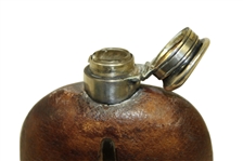 Vintage Sterling Silver, Glass & Leather Sheath Flask with Monogrammed LGW & Enameled Golfer