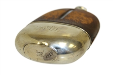 Vintage Sterling Silver, Glass & Leather Sheath Flask with Monogrammed LGW & Enameled Golfer