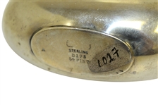 Vintage Sterling Silver, Glass & Leather Sheath Flask with Monogrammed LGW & Enameled Golfer