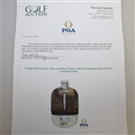 Vintage Sterling Silver, Glass & Leather Sheath Flask with Monogrammed LGW & Enameled Golfer
