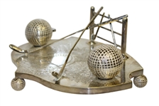 Circa 1910 Ornate Silver Silver Plate Inkwell with Golf Balls & Crossed Golf Clubs 