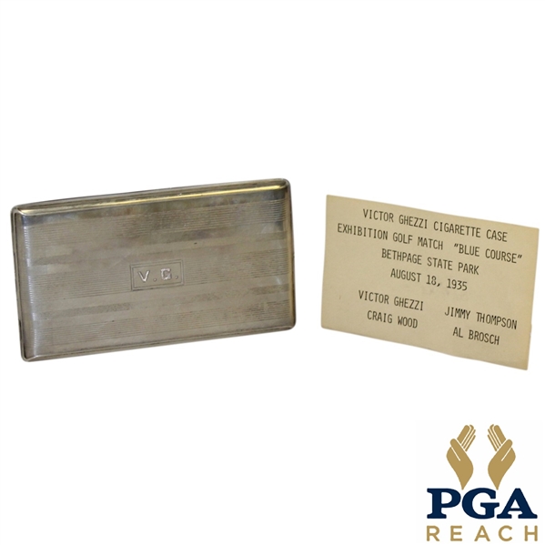 1935 Bethpage Blue (Tilly Design) Exhibition Match Silver Cigarette Case Engraved & Given to Vic Ghezzi