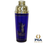 Blue Glass Sterling Silver Golfer Etched Cocktail Shaker with Cover