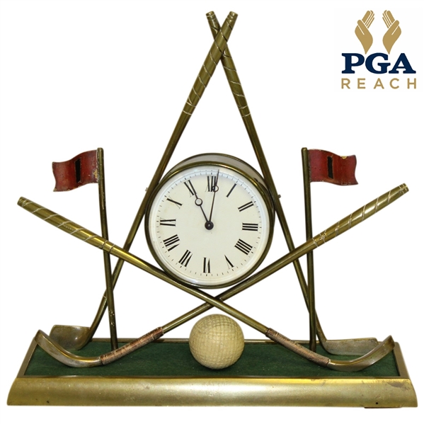 Circa 1930 Crossed Golf Clubs with Golf Flags & Golf Ball Themed Clock - Unknown Maker