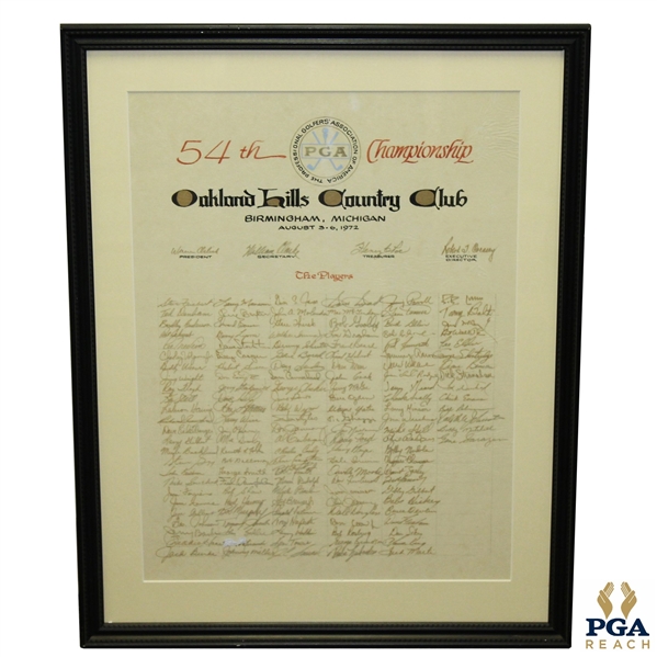 1972 54th PGA Championship at Oakland Hills Hand Signed Player Registration List- 118 Autographs- JSA ALOA