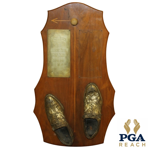 Walter Hagen Trophy Erskine Park Golf Club, South Bend, IN-Plaque with Bronzed Shoes & Ball-Probst Collection