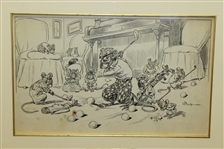 1905 Original 'Mice at Play' Pen And Ink Golf Illustration for PUCK Magazine Signed by J.S. Pughe