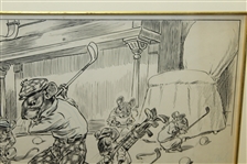 1905 Original 'Mice at Play' Pen And Ink Golf Illustration for PUCK Magazine Signed by J.S. Pughe