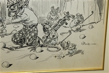 1905 Original 'Mice at Play' Pen And Ink Golf Illustration for PUCK Magazine Signed by J.S. Pughe