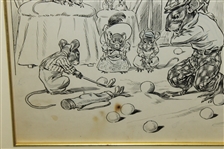 1905 Original 'Mice at Play' Pen And Ink Golf Illustration for PUCK Magazine Signed by J.S. Pughe