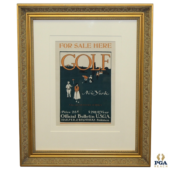 Official Bulletin of USGA "For Sale Here - Golf New York" Broadside Advertising - Harper & Bros. - Framed