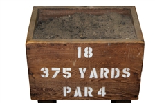 Circa 1900 Sand Tee Box - 18th Hole - Stenciled 375 Yards, Par 4, with Sand