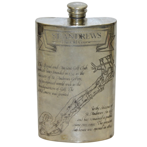 St. Andrews The Old Course Pewter Flask with Course Layout - Good Condition