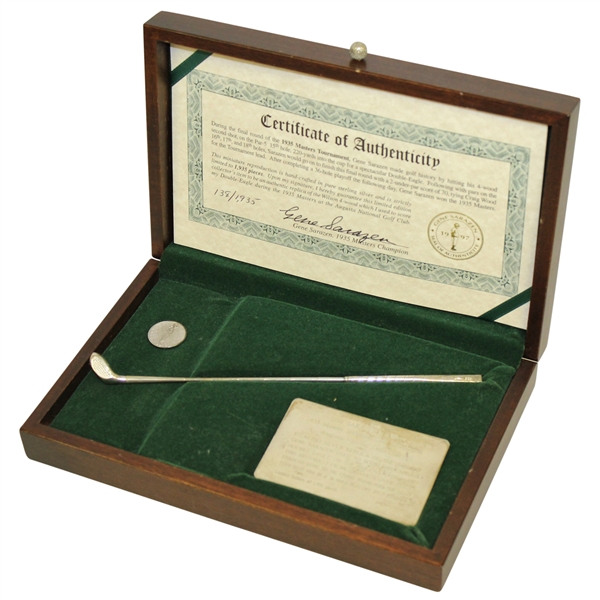Gene Sarazen Signed Ltd Ed 1935 Masters Sterling Silver 4wd Presentation Box with Club & Ball Mark
