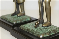 Bronze Pair of Male & Female Golfer Bookends on Plinth - Circa 1920's Era Golfers