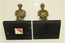 Bronze Pair of Male & Female Golfer Bookends on Plinth - Circa 1920's Era Golfers