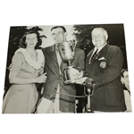 Ben & Valerie Hogan - 1950 US Open Trophy at Merion USGA Stamped 8x10 B&W Photo