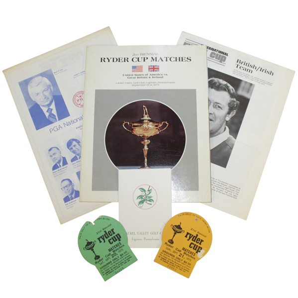 1975 Ryder Cup at Laurel Valley Package - Tickets, Program, Scorecard, Pairing Sheet