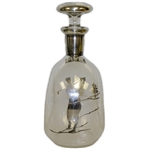 1920s Sterling Inlay Post-Swing Golfer Themed Rye Whiskey Glass Decanter with Stopper