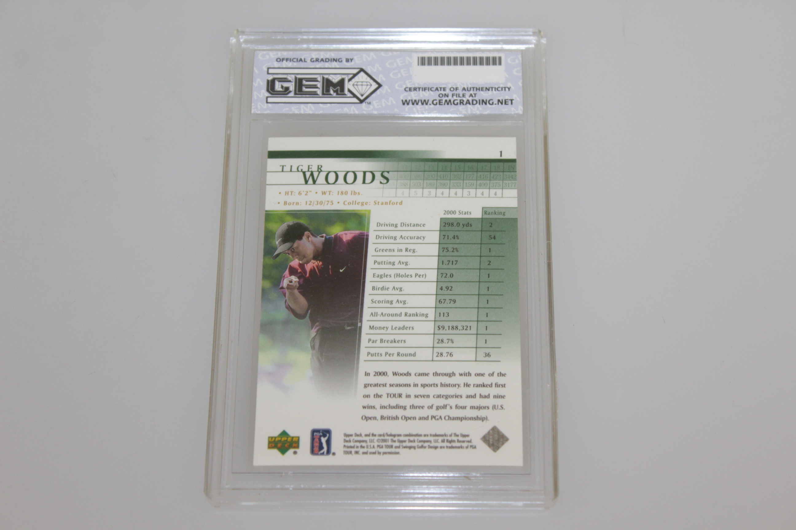 Lot Detail - Tiger Woods 2001 Upper Deck #1 'Rookie Card' with GEM COA Grading 10 - Gem Mint