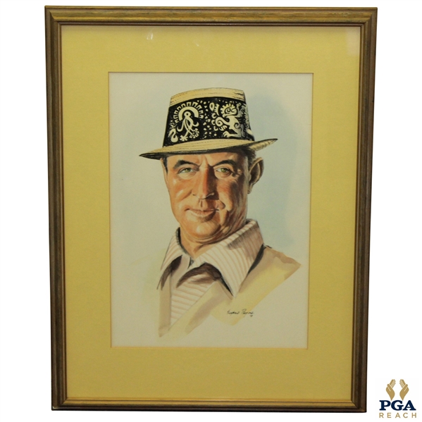 Sam Snead Ink & Pastel Portrait Signed by Artist Eugene Payne Circa 1973 - Framed