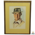Sam Snead Ink & Pastel Portrait Signed by Artist Eugene Payne Circa 1973 - Framed