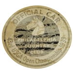 1939 US Open at Philadelphia CC Parking/Official Car Placard - Byron Nelson Winner