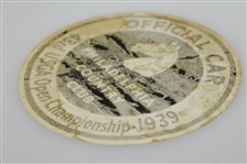 1939 US Open at Philadelphia CC Parking/Official Car Placard - Byron Nelson Winner