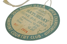 1935 US Open at Oakmont CC Saturday Final Rd Ticket #2974 with Original String - Sam Parks Winner