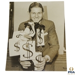 Horton Smith April 27, 1936 Original Press Photo with Robert T Jones, Jr. Clubs and $$ Signs