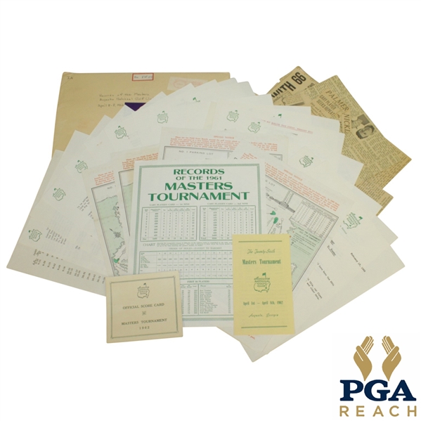 1962 Masters Lot - Scorecard, Records Sheet, Pamphlet, Pairing Sheets, & Misc. Correspondence