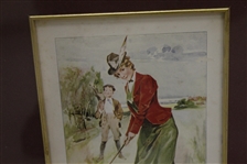 'The Game of Golf' Print of Lady in Dress w/ Caddie Looking on