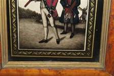 Vintage Painted Depiction of Golfers In Holland on Glass
